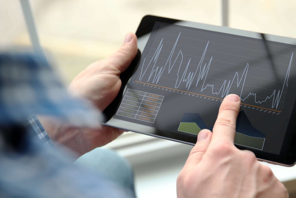 Businessman analysis graph stock market trading, stock chart. Crypto currency