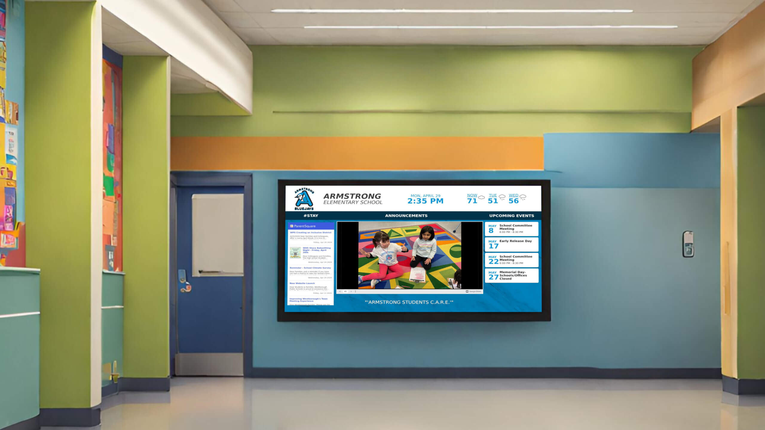 school hallway digital signage